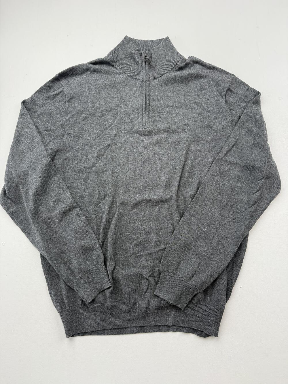 Jos. A. Bank Sweater Mens Large Gray 1/4 Zip Mock Neck Pima Cotton Knit